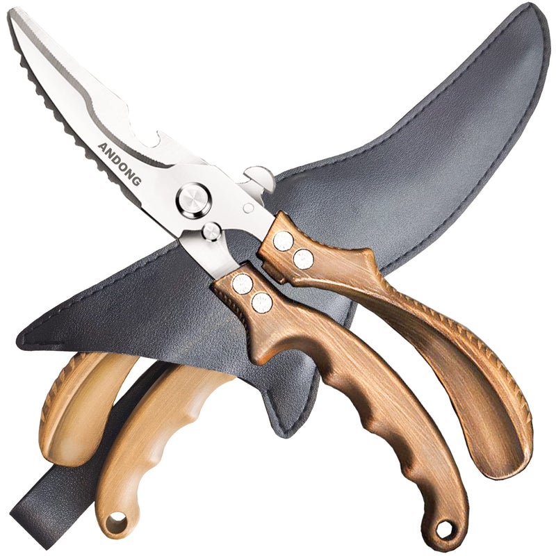 ANDONG Kitchen Shears - Heavy Duty Stainless Steel Poultry  Meat & Bone Scissors with Black Leather Sheath for Food - Image 1